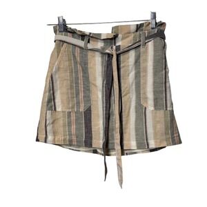 American Eagle Striped Mini Skirt with‎ Belt Womens M Beige Green Pockets